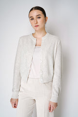 Peserico Cashmere Blend Sparkly Cardigan with All Over Sequin Details in Off-White Vancouver. Shop Online or in Store.