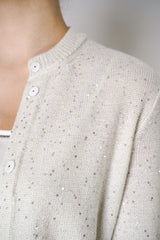 Peserico Cashmere Blend Sparkly Cardigan with All Over Sequin Details in Off-White Vancouver. Shop Online or in Store.