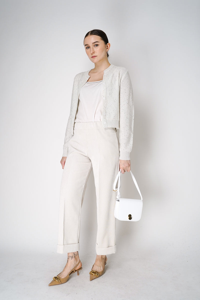 Peserico Cashmere Blend Sparkly Cardigan with All Over Sequin Details in Off-White Vancouver. Shop Online or in Store.