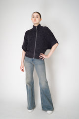 Peserico Chunky Knit Alpaca Blend Cardigan Poncho with Micro Sequins in Purple Navy Vancouver. Shop Online or in Store.