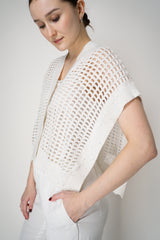 Peserico Cotton Blend Knitted Net Poncho Cardigan with Sequin Details in White Vancouver. Shop Online or in Store.