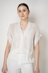 Peserico Cotton Blend Knitted Net Poncho Cardigan with Sequin Details in White Vancouver. Shop Online or in Store.