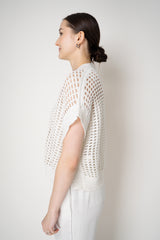 Peserico Cotton Blend Knitted Net Poncho Cardigan with Sequin Details in White Vancouver. Shop Online or in Store.