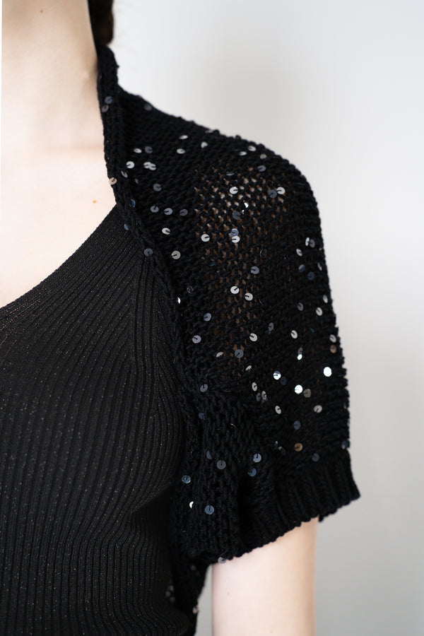 Peserico Cotton Knit Bolero Shrug with Sequins in Black Vancouver. Shop Online or in Store.