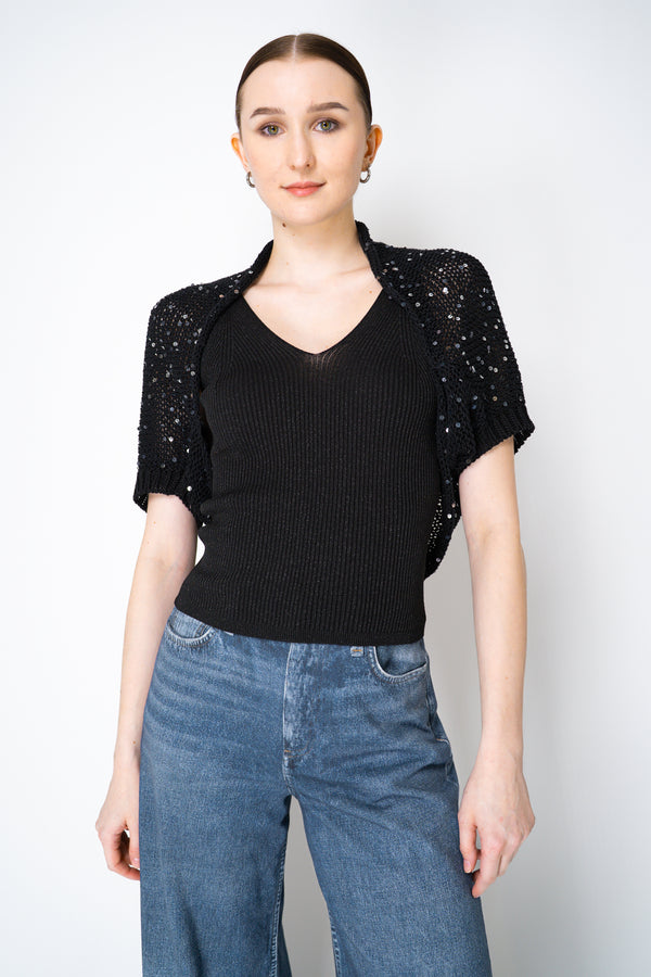 Peserico Cotton Knit Bolero Shrug with Sequins in Black Vancouver. Shop Online or in Store.