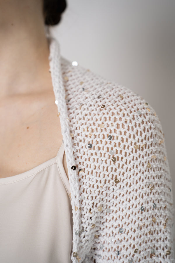 Peserico Cotton Knit Bolero Shrug with Sequins in White Vancouver. Shop Online or in Store.