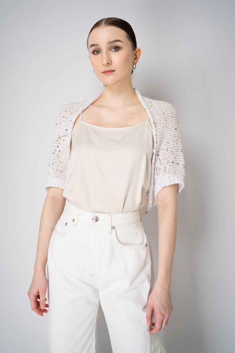Peserico Cotton Knit Bolero Shrug with Sequins in White Vancouver. Shop Online or in Store.
