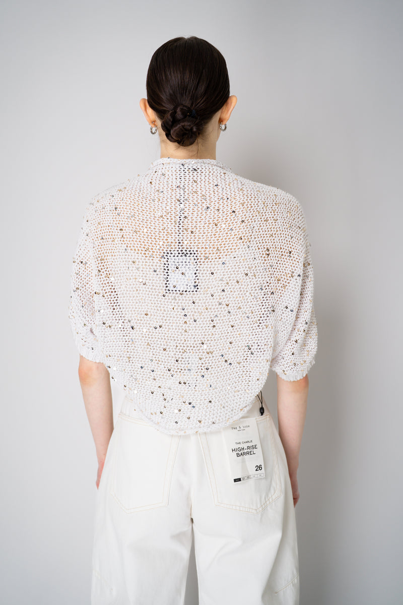 Peserico Cotton Knit Bolero Shrug with Sequins in White Vancouver. Shop Online or in Store.