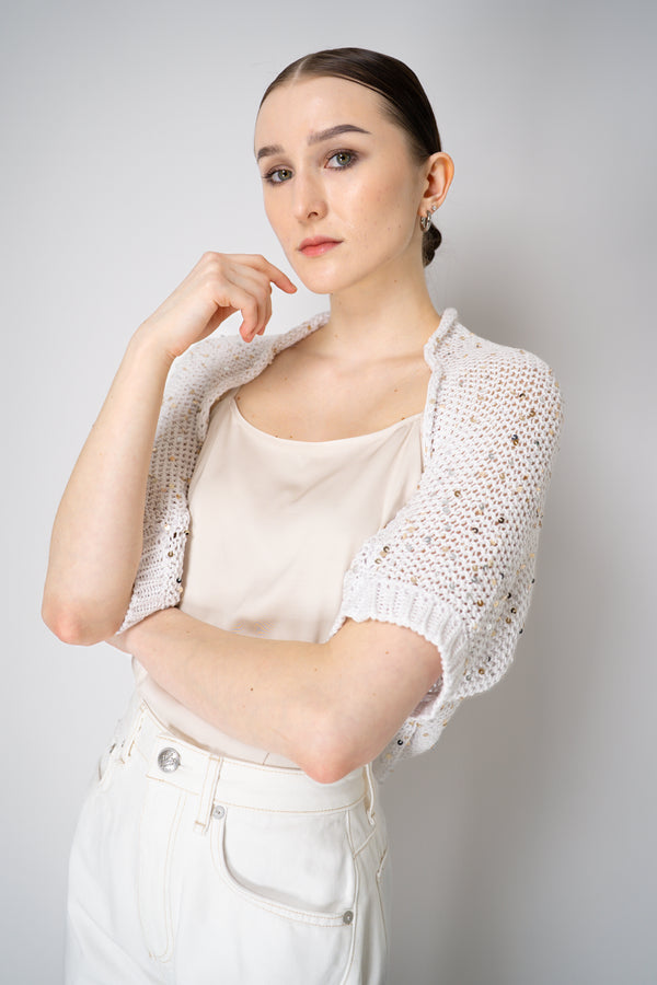 Peserico Cotton Knit Bolero Shrug with Sequins in White Vancouver. Shop Online or in Store.