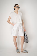 Peserico Cotton Linen Knit T-Shirt with Tie Neckline in White Vancouver. Shop Online or in Store.