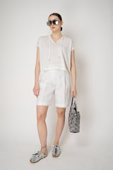 Peserico Cotton Linen Knit T-Shirt with Tie Neckline in White Vancouver. Shop Online or in Store.