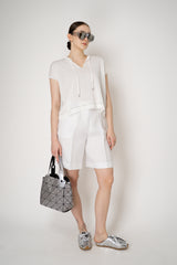 Peserico Cotton Linen Knit T-Shirt with Tie Neckline in White Vancouver. Shop Online or in Store.