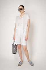 Peserico Cotton Linen Knit T-Shirt with Tie Neckline in White Vancouver. Shop Online or in Store.