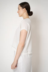 Peserico Cotton Linen Knit T-Shirt with Tie Neckline in White Vancouver. Shop Online or in Store.