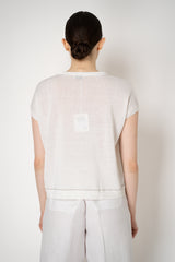 Peserico Cotton Linen Knit T-Shirt with Tie Neckline in White Vancouver. Shop Online or in Store.