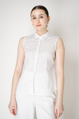 Peserico Cotton Poplin Collared Sleeveless Top with Ribbed Jersey Back in White Vancouver. Shop Online or in Store.