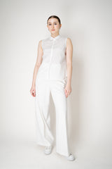Peserico Cotton Poplin Collared Sleeveless Top with Ribbed Jersey Back in White Vancouver. Shop Online or in Store.