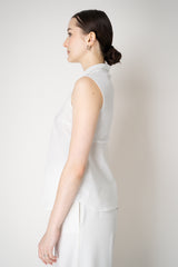 Peserico Cotton Poplin Collared Sleeveless Top with Ribbed Jersey Back in White Vancouver. Shop Online or in Store.