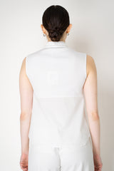 Peserico Cotton Poplin Collared Sleeveless Top with Ribbed Jersey Back in White Vancouver. Shop Online or in Store.