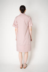 Peserico Cotton Poplin V-neck Short Sleeve Shirt Dress in Pink Vancouver. Shop Online or in Store.