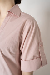 Peserico Cotton Poplin V-neck Short Sleeve Shirt Dress in Pink Vancouver. Shop Online or in Store.
