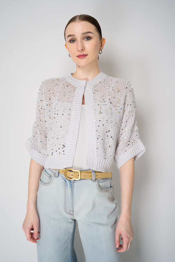 Peserico Cotton Ribbon Cardigan With Maxi Sequins in White Vancouver. Shop Online or in Store.
