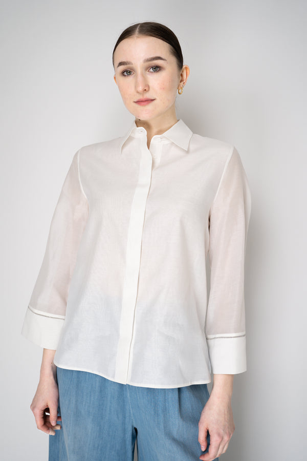 Peserico Cotton Voile Button-Up Blouse in White Vancouver. Shop Online or in Store
