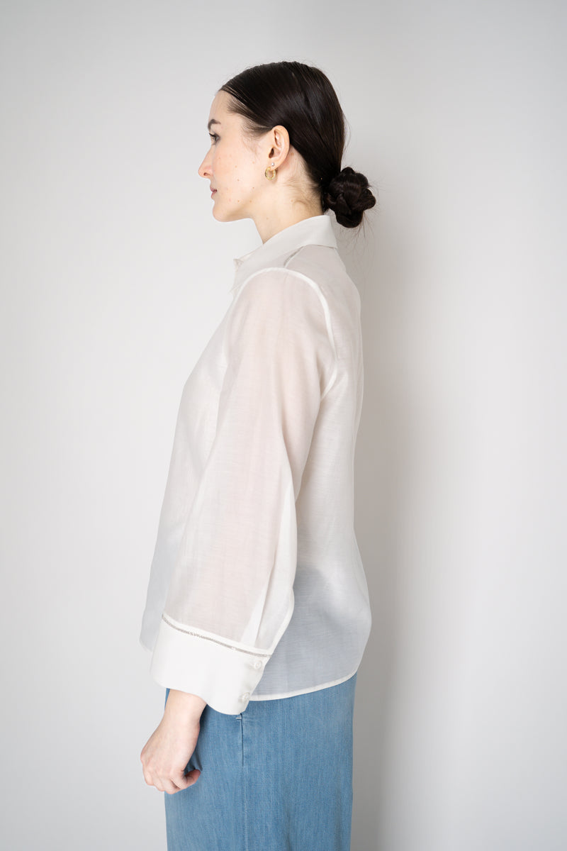 Peserico Cotton Voile Button-Up Blouse in White Vancouver. Shop Online or in Store