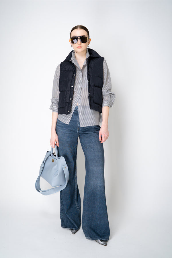 Peserico Cotton Voile Striped Button-Up Blouse in White and Navy Vancouver. Shop Online or in Store.