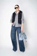 Peserico Cotton Voile Striped Button-Up Blouse in White and Navy Vancouver. Shop Online or in Store.