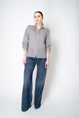 Peserico Cotton Voile Striped Button-Up Blouse in White and Navy Vancouver. Shop Online or in Store.