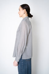 Peserico Cotton Voile Striped Button-Up Blouse in White and Navy Vancouver. Shop Online or in Store.