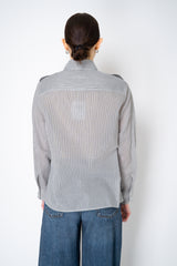 Peserico Cotton Voile Striped Button-Up Blouse in White and Navy Vancouver. Shop Online or in Store.