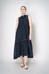 Peserico Cotton Voile Tiered Dress with Brilliant Beading details in Navy Vancouver. Shop Online or in Store.