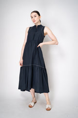 Peserico Cotton Voile Tiered Dress with Brilliant Beading details in Navy Vancouver. Shop Online or in Store.