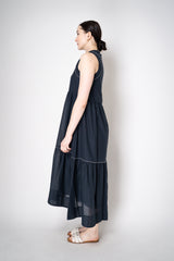 Peserico Cotton Voile Tiered Dress with Brilliant Beading details in Navy Vancouver. Shop Online or in Store.