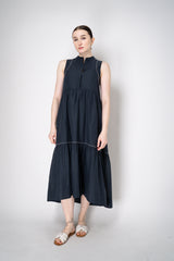 Peserico Cotton Voile Tiered Dress with Brilliant Beading details in Navy Vancouver. Shop Online or in Store.