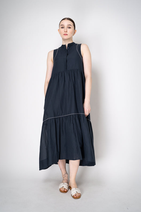 Peserico Cotton Voile Tiered Dress with Brilliant Beading details in Navy Vancouver. Shop Online or in Store.