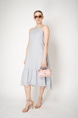 Peserico Cotton Voille Dress with Filo Diamante Embellished Tiered Trim in Pastel Blue Grey Vancouver. Shop Online or in Store.