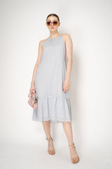 Peserico Cotton Voille Dress with Filo Diamante Embellished Tiered Trim in Pastel Blue Grey Vancouver. Shop Online or in Store.