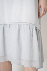 Peserico Cotton Voille Dress with Filo Diamante Embellished Tiered Trim in Pastel Blue Grey Vancouver. Shop Online or in Store.
