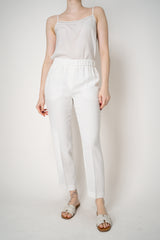 Peserico Crepe Pull-On Style Trousers with Brilliant Beading Details Down the Leg in White Vancouver. Shop Online or in Store.