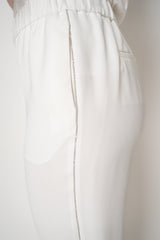 Peserico Crepe Pull-On Style Trousers with Brilliant Beading Details Down the Leg in White Vancouver. Shop Online or in Store.