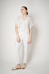 Peserico Crepe Pull-On Style Trousers with Brilliant Beading Details Down the Leg in White Vancouver. Shop Online or in Store.