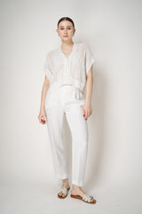 Peserico Crepe Pull-On Style Trousers with Brilliant Beading Details Down the Leg in White Vancouver. Shop Online or in Store.