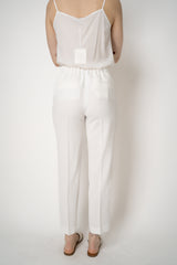 Peserico Crepe Pull-On Style Trousers with Brilliant Beading Details Down the Leg in White Vancouver. Shop Online or in Store.