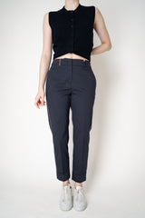 Peserico Cropped Cotton Tapered Trousers with Brilliant Details Down the Leg in Navy Vancouver. Shop Online or in Store.