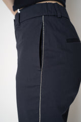 Peserico Cropped Cotton Tapered Trousers with Brilliant Details Down the Leg in Navy Vancouver. Shop Online or in Store.