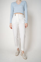 Peserico Cropped Cotton Tapered Trousers with Brilliant Details Down the Leg in White Vancouver. Shop Online or in Store.