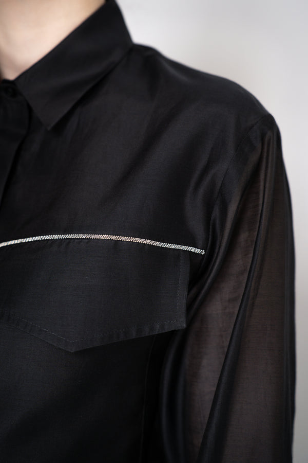 Peserico Cropped Lightweight Cotton Voile Blouse in Black Vancouver. Shop Online or in Store.